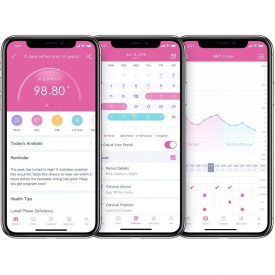 Femometer - inteligentný teplomer monitoringu Ovulácie pre prírodné plánovanie rodičovstva alebo neplodné dni spárovateľný s Android alebo IOS smartfónmi