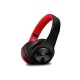 Štýlové, pohodlné červeno-čierne bezdrôtové Bluetooth slúchadlá s MP3 a rádiom