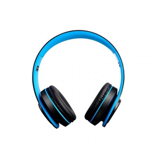 Štýlové, pohodlné čierno-modré bezdrôtové Bluetooth slúchadlá s MP3 a rádiom