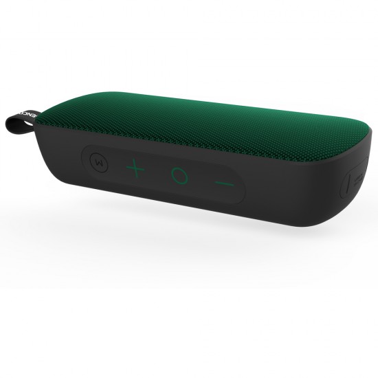 Kvalitnou tkaninou prekrytý vodeodolný 10W Bluetooth prenosný reproduktor, slot na SD kartu, FM rádio